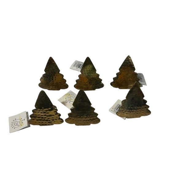 Vtg Kemp & Beatley Set of 6 Hammered Brass Gold Christmas Tree Napkin Rings NWT - Picture 1 of 9